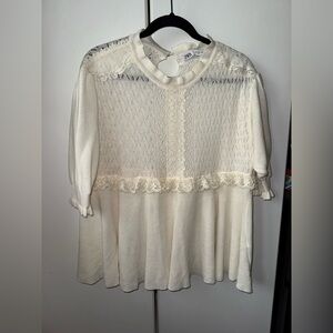 Zara Women’s Lace Detail Blouse | Off-White/Beige | Size L